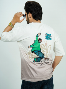 Streetwear Baggy Hosiery Cotton T-Shirt with Gradient & Back Print