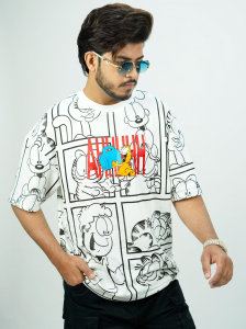 Oversized Cartoon Graphic Comic Print T-Shirt – White Cotton Streetwear Tee