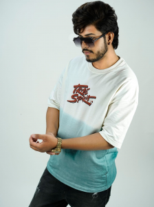 True Spirit Oversized Ombre T-Shirt for Men – Streetwear Graphic Tee in Cream & Teal