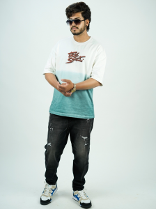 True Spirit Oversized Ombre T-Shirt for Men – Streetwear Graphic Tee in Cream & Teal