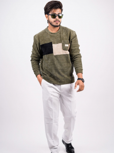 Woolen Winter T-Shirt – Warm Patchwork Knit Long Sleeve Tee