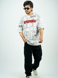 Garfield Oversized Comic Print T-Shirt – White Graphic Streetwear Tee
