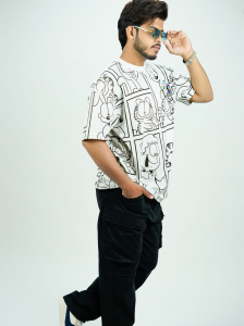 Oversized Garfield Graphic T-Shirt for Men | Cartoon Streetwear Cotton Tee