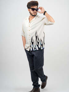 Men’s Baggy Flame Print Shirt – Casual Half Sleeve Oversized Shirt
