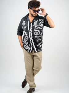 Men’s Baggy Popcorn Fabric Shirt –  Printed Oversized Casual Wear