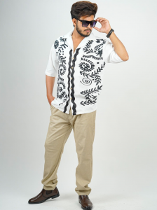 Men’s Baggy Popcorn Fabric Shirt –  Printed Oversized Casual Wear