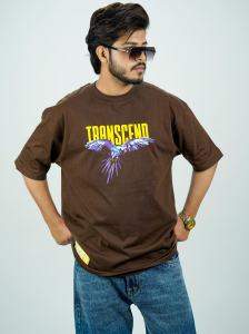 Transcend Oversized Baggy T-Shirt – Brown Cotton Streetwear with Graphic Print