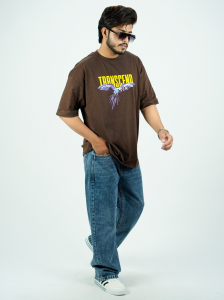 Transcend Oversized Baggy T-Shirt – Brown Cotton Streetwear with Graphic Print