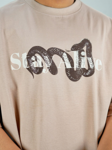 Stay Alive Oversized Graphic T-Shirt – Snake Print | Baggy Cotton Tee for Men