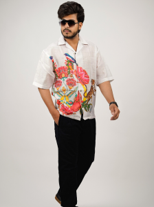 Men’s Baggy Lilan Shirt with Bold Floral & Animal Print – Relaxed Fit Casual Wear