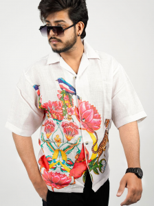 Men’s Baggy Lilan Shirt with Bold Floral & Animal Print – Relaxed Fit Casual Wear