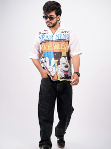 Men’s Oversized Cartoon Print Baggy Shirt – Lilan Fabric