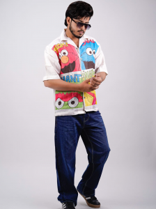 BOOM Smart Cartoon Printed Baggy Lilan Shirt – Multicolor Fun Streetwear Style
