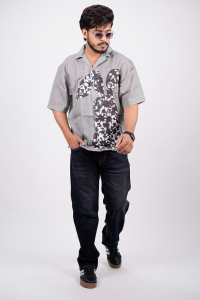 Grey Lilan Baggy Shirt for Men | Oversized Casual Streetwear | Devil’s Menswear