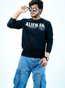 Men’s “ALIENES Shuttle Space” Full Sleeve Sweatshirt – Dark Blue (Hosiery Cotton)